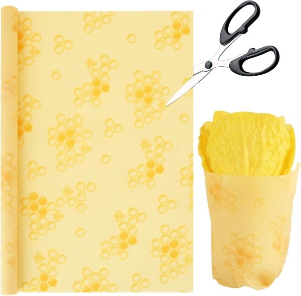 2 Rolls Beeswax Wraps for Food, 13 x 39 Inch Bees Wax Paper, Bees Wax Wraps Reusable Food Storage, Eco Friendly Honeycomb Wax Paper Roll for Sandwich, Cheese, Fruit, Bread, Snacks