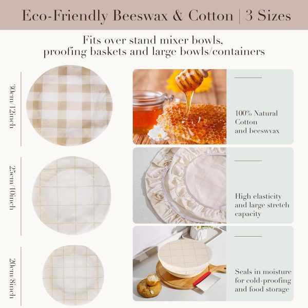 Reusable Bowl Covers for Bread Proofing - Beeswax Bowl Covers Reusable 8/10/12 Inch - Elastic Cotton Cloth Sourdough Cover - Shower Caps for Sourdough Bread - Image 2
