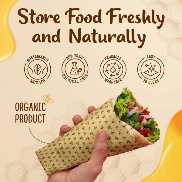 Reusable, Eco Friendly Beeswax Food Wraps, Organic Cotton Food Storage, Assorted Pack of 3 (S, M, L) - Sustainable, Durable, Washable - Image 2