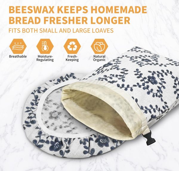 2 Pack Reusable Bread Bags for Homemade Bread, Beeswax Sourdough Bags with 2 Pack Proofing Cotton Bowl Covers, Easy to Clean Cotton Freezer Storage Bag, Keep Your Loaf Fresh for Days, XL 17x13 Inch - Image 2