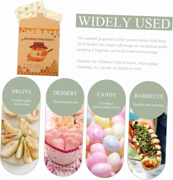 3pcs Reusable Beeswax Food Wraps Sustainable Food Storage Sheets for Leftovers Sandwiches and Bread Easy to Clean and Apply for Kitchen Use - Image 2