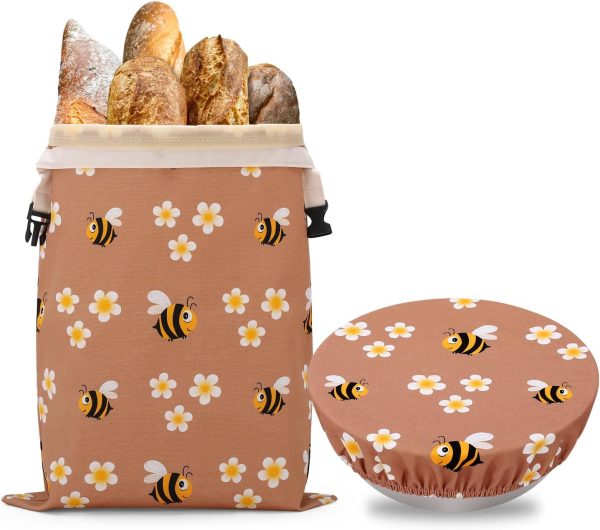 Reusable Sourdough Bread Bags with Cotton Bowl Covers,Cotton Beeswax Fabric Loaf Storage Containers to Keep Homemade Bread Fresh