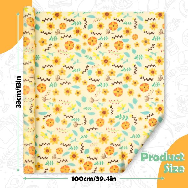 Beeswax Wraps for Food, Large 39.4’’ x 13’’ Beeswax Wrap Roll, Reusable Beeswax Paper Food Wrap for Bread Sandwich Wrapper Bowl Covers, Sunflower - Image 2