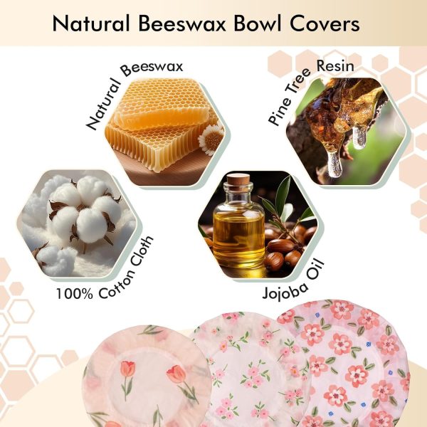 5 PCS Reusable Bowl Covers for Bread Proofing, Beeswax Bowl Cover, Elastic Cotton Sourdough Covers for Proofing, Food Storage Containers Lids - Image 2