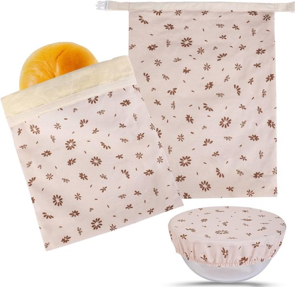 Reusable Beeswax Bread Bags for Sourdough - Home Bread Storage to Keep Loaf Fresh, 2 Pack XL Bread Bags and Bowl Cover