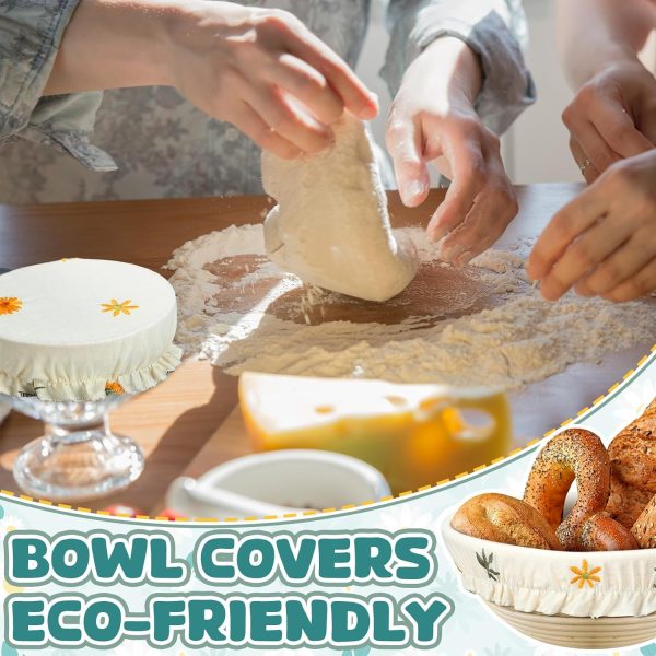 10 Pcs Bowl Covers Reusable in 5 Size Stretch Cloth Fabric Elastic Food Storage Bowl Covers Bread Sourdough Lids for Proofing Food Fruits Leftover(Embroidery Daisy) - Image 2