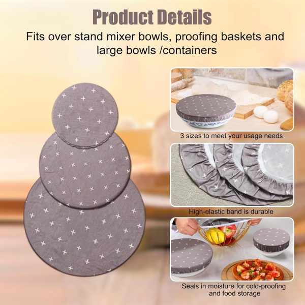 3PCS Reusable Bowl Covers for Bread Proofing, Beeswax Reusable Elastic Cotton Bowl Covers, Bread Proofing Cap for Food Fruit Salad Eco-Friendly - Image 2