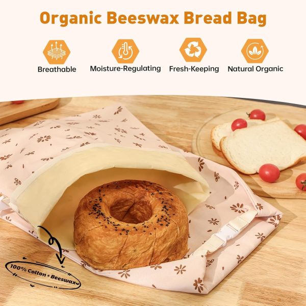Reusable Beeswax Bread Bags for Sourdough - Home Bread Storage to Keep Loaf Fresh, 2 Pack XL Bread Bags and Bowl Cover - Image 2