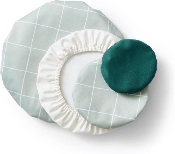 Bowl Caps - Reusable Bowl Covers in Pack of 4 - Waterproof, Washable Lids for Leftover Food, Fruits and Snacks - [Forest, Lattice, Parchment], 4-Pack