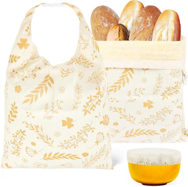 2+1Pcs 12"x17" Beeswax Bread Bags with 1Pcs Cotton Bowl Cover,  Reusable Waxed Bags for Homemade Bread Beeswax Bags for Sourdough Bread to Keep Fresh