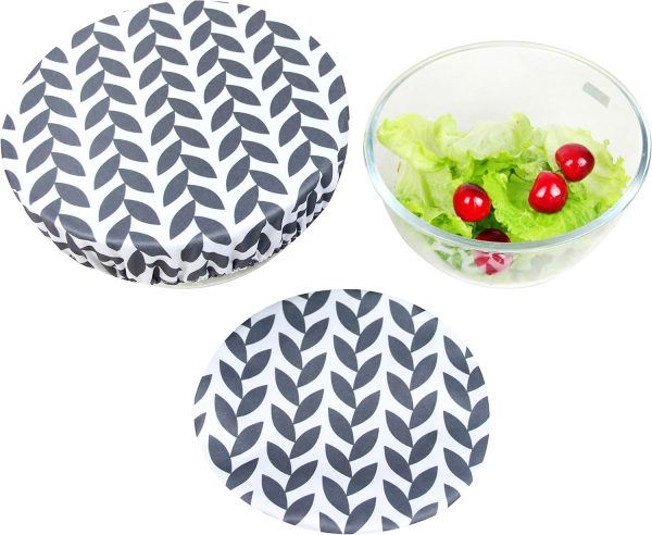 Elastic Reusable Bowl Covers - Set of 3, Grey Leaf - Image 2