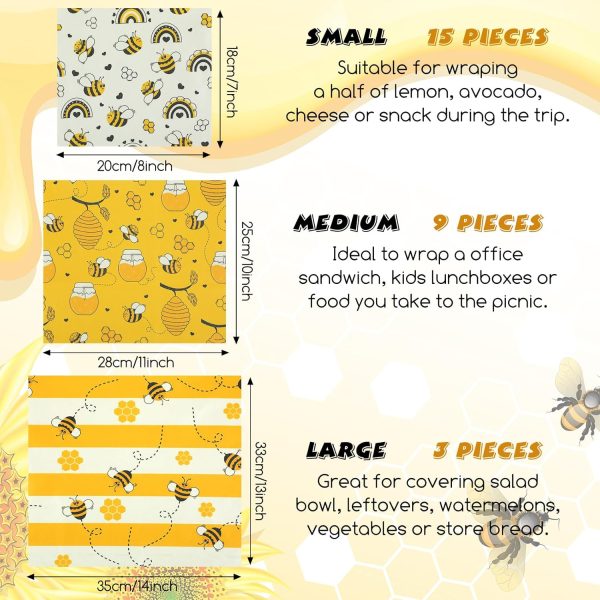27 Pack Beeswax Wraps for Food Reusable Beeswax Assorted Bread Storage Wrap Fresh Food Keeper for Covering Dishes Sandwich Cheese Fruit Bread Snacks 3 L 9 M 15 S Sizes - Image 2