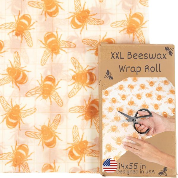 XXL Reusable Beeswax Wrap Roll 14 x 55 in | Cut to Size Beeswax Wraps for Food | Fold into Bread Bags | Cute Food Wraps | Gift Reusable Wrap