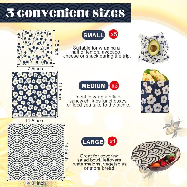 9 Pack Reusable Beeswax Wrap for Food Chinoiserie Beeswax Paper for Sourdough Bread Cheese Paper Wrapping Wax Cloth Food Wraps Bread Sandwich Wrapper 1 XL 3 Medium 5 S(Beige,Japanese) - Image 2