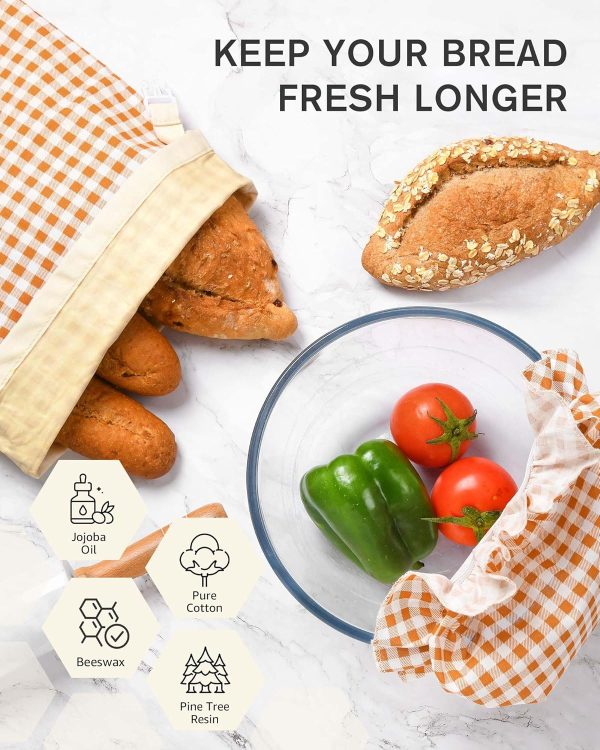 Beeswax Bread Bags for Homemade Sourdough, Reusable Bag with Cotton Bowl Cover, Freezer-Safe Bread Storage for Freshness, Bees Wax Bag, Plastic-Free, Large Capacity, Portable - Image 2