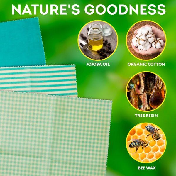 Reusable Beeswax Wrap S, M, L. Pack of 3 Beeswax Food Wraps. Washable Reusable Beeswax Food Wrap for Sandwiches, Dough Covering. Organic Beeswax Wraps for Food Reusable. Sandwich Wrap - Image 2