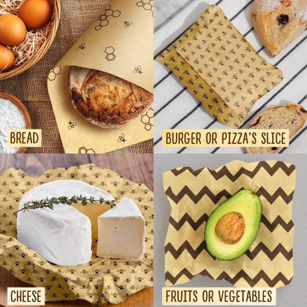 Reusable, Eco Friendly Beeswax Food Wraps, Organic Cotton Food Storage, Assorted Pack of 3 (S, M, L) - Sustainable, Durable, Washable - Image 2
