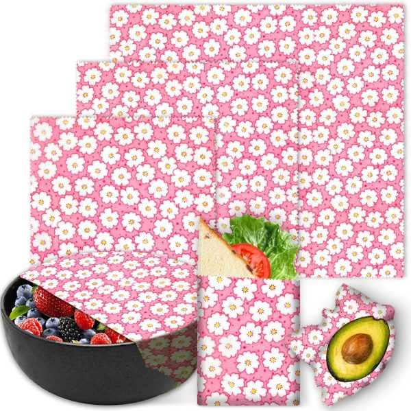 Reusable Beeswax Wrap - 3 Pack, Beeswax Wraps for Food, Eco-Friendly Beeswax Food Wrap, Organic, Sustainable, Biodegradable, Zero Waste, Plastic-Free Food Storage(1L | 1M | 1S Cherry Blossom)