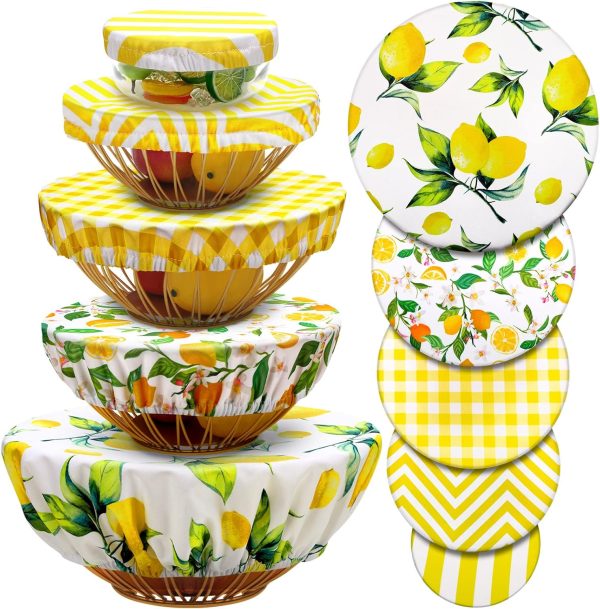 10 Pack Cloth Bowl Covers for Bread Rising - 5 Size Reusable Fabric Covers, Stretch Elastic Food Storage Container Lids for Fruits, Leftovers (Lemon)