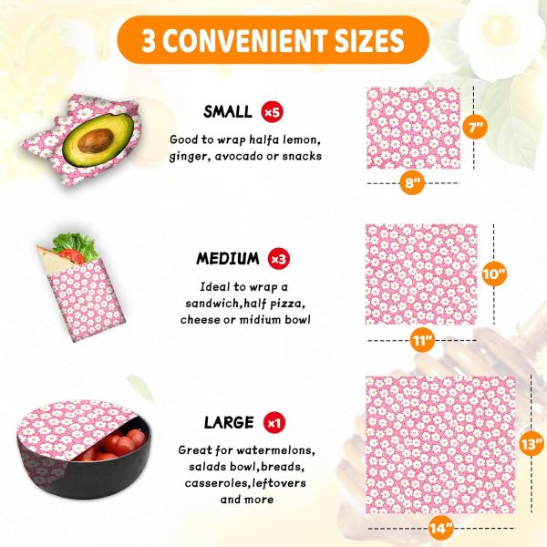 Reusable Beeswax Wrap - 3 Pack, Beeswax Wraps for Food, Eco-Friendly Beeswax Food Wrap, Organic, Sustainable, Biodegradable, Zero Waste, Plastic-Free Food Storage(1L | 1M | 1S Cherry Blossom) - Image 2
