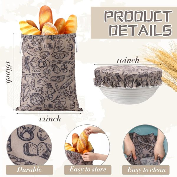 2 Pcs Beeswax Bread Bags 12" x 16" Reusable Linen Bread Bag for Sourdough Homemade with 10" Cotton Bowl Cover Freezer Food Storage Wraps to Keep Fresh, Baker Gift Set - Image 2